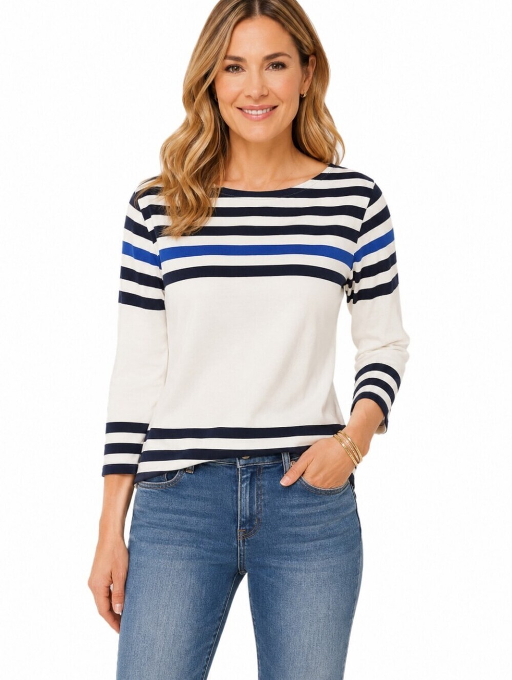 J Crew Women's Nautica Stripe Crew Sailor  Neck Sweater